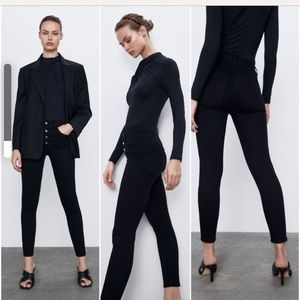 Womens jeans Zara PREMIUM black high waist FLY Button up Jeans Size 4 skinny